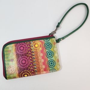 Bright Fossil Floral Multicolor Leather Wristlet Wallet
